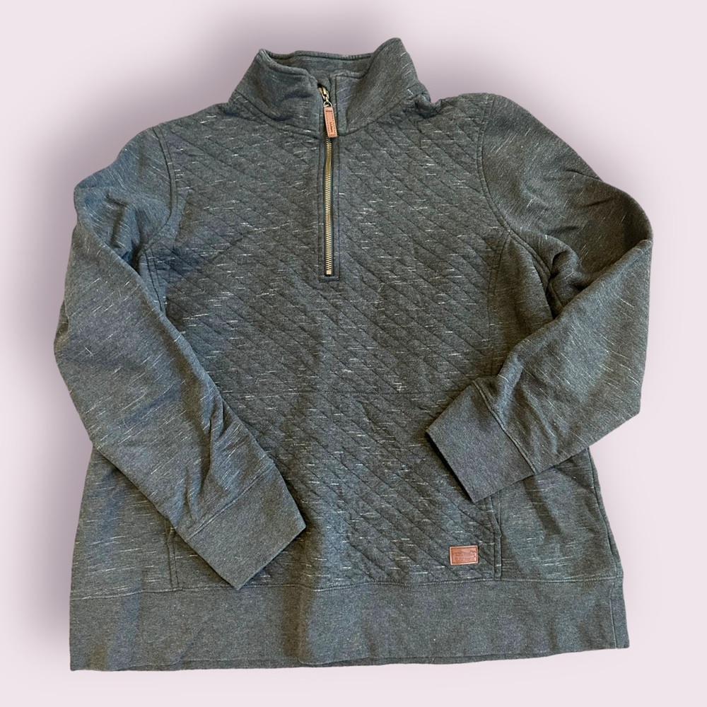 EUC L.L. Bean Gray Size 1X sweatshirt with leather pull quarter zip